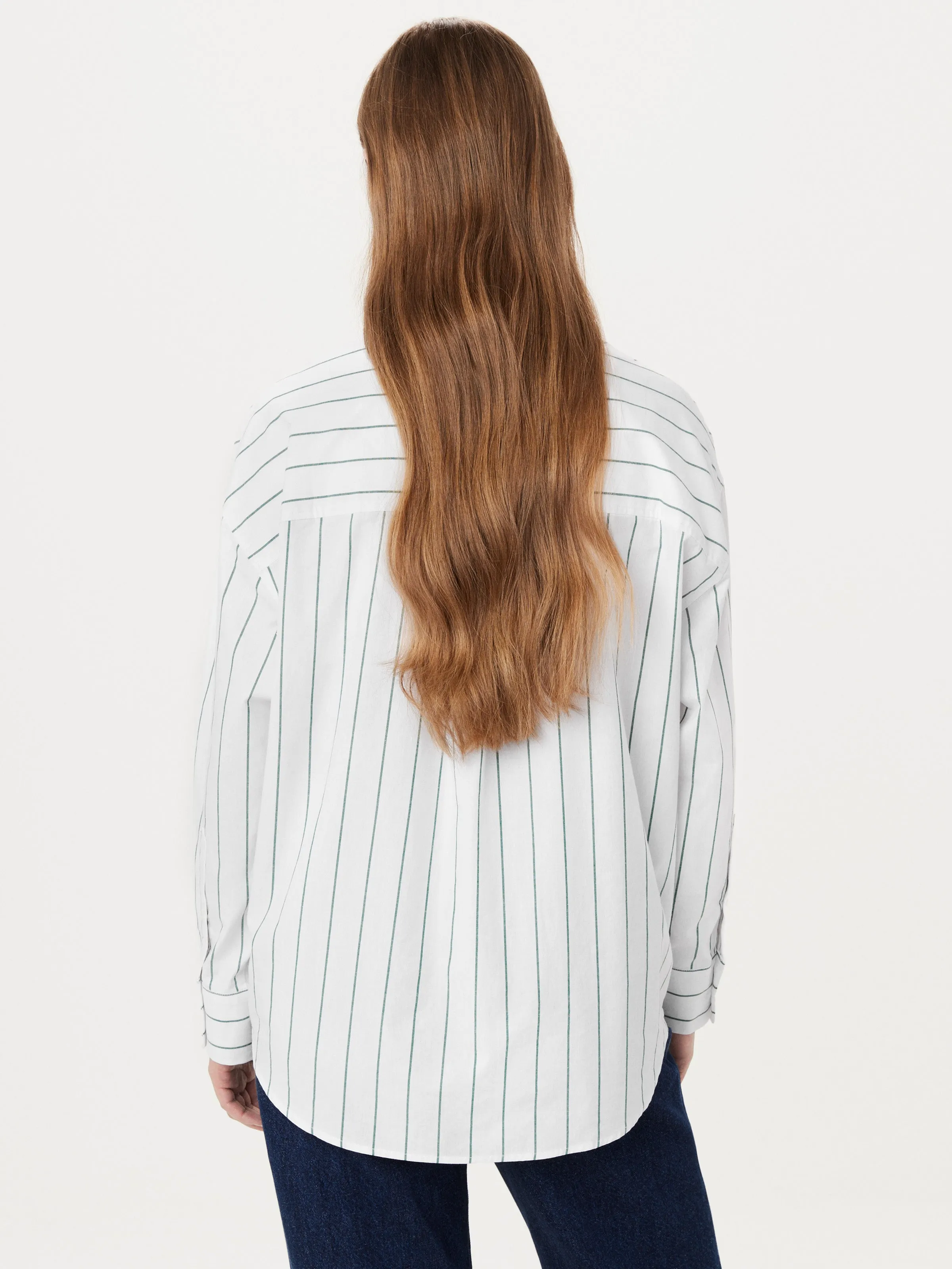 The Loose Striped Kapok Shirt in Dark Green