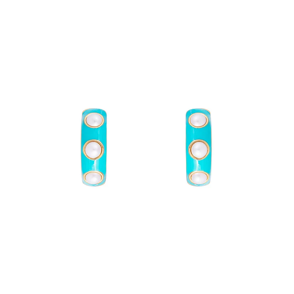 TURQUOISE CRYSTAL PEARL MIDI HOOPS