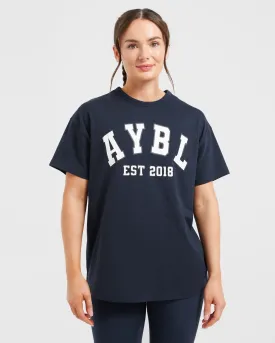 Varsity Oversized T Shirt - Navy