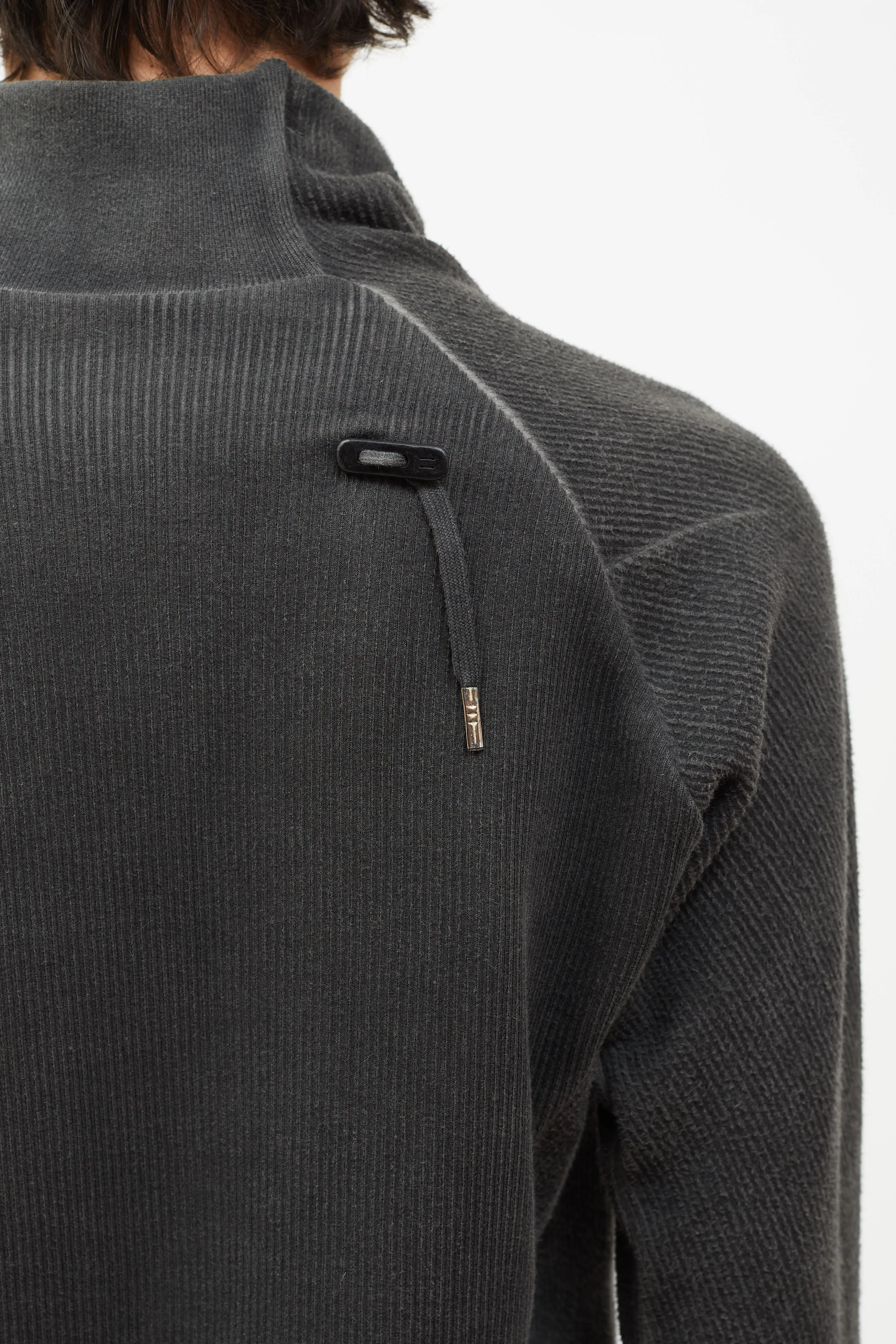 Washed Grey Asymmetrical Turtleneck Ribbed Sweater