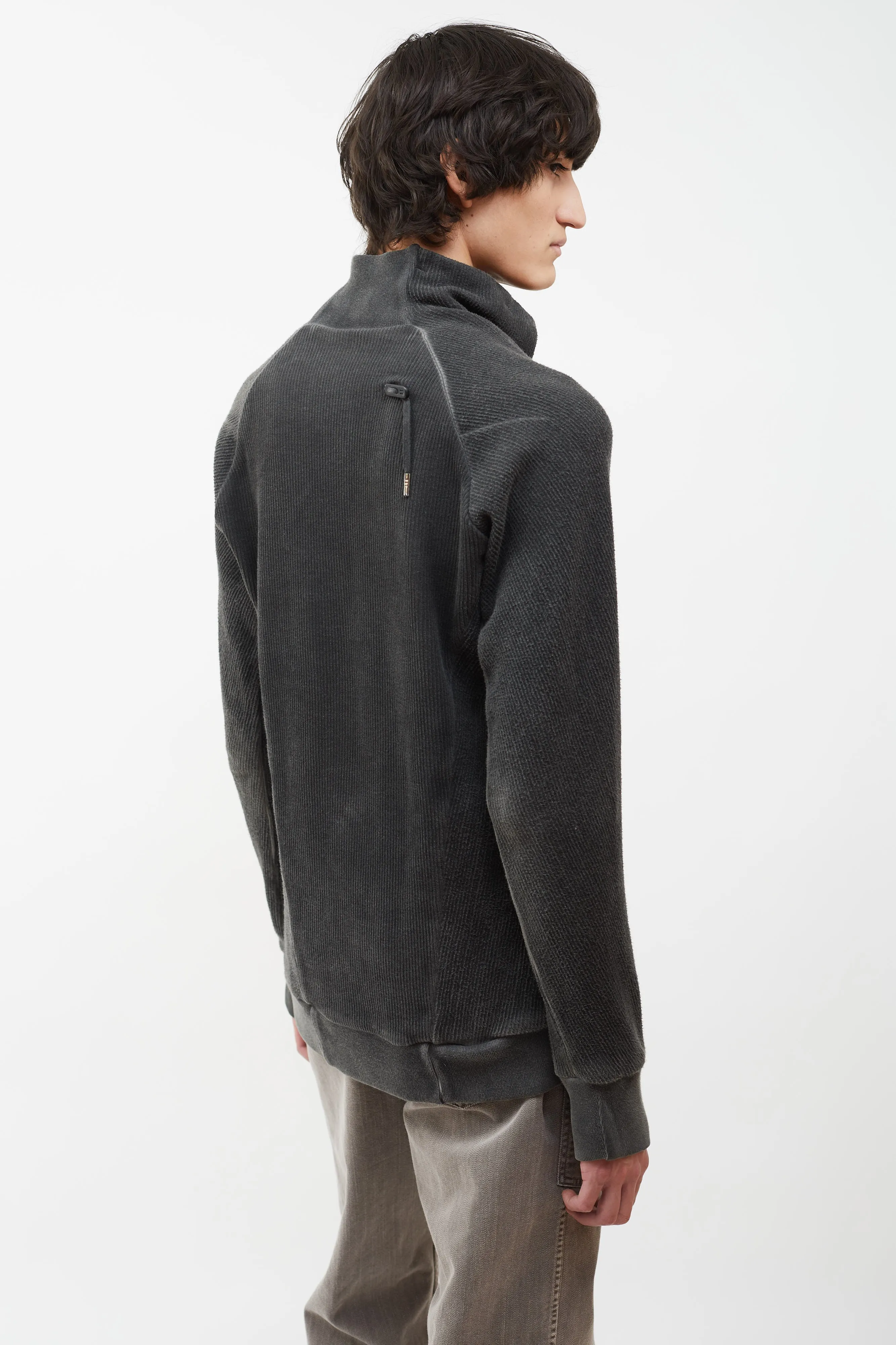 Washed Grey Asymmetrical Turtleneck Ribbed Sweater