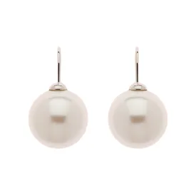 White Pearl on Platinum Hook Earrings