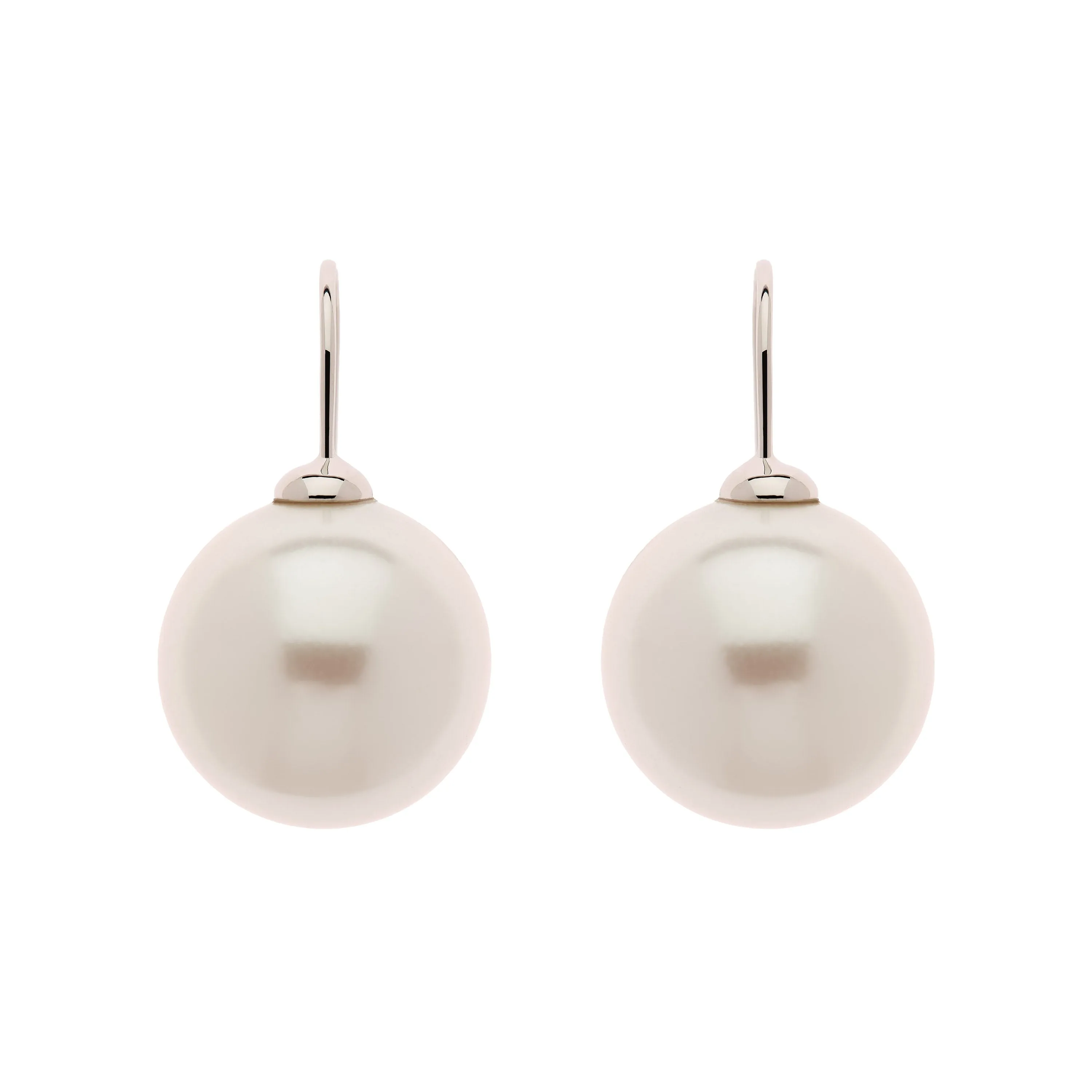 White Pearl on Platinum Hook Earrings