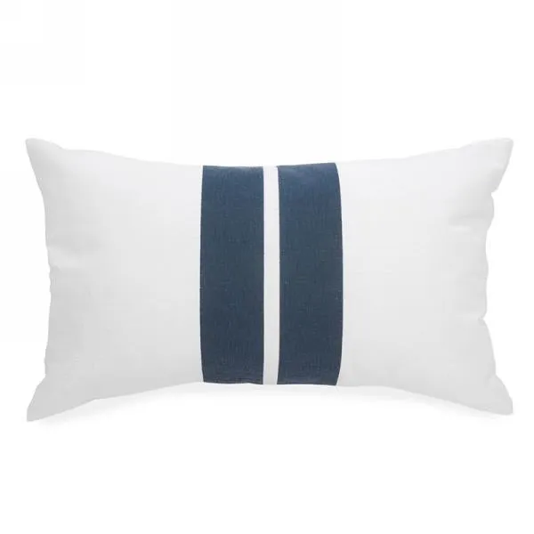 WHITE RECTAGULAR CUSHION WITH BLUE STRIPES (12X20)