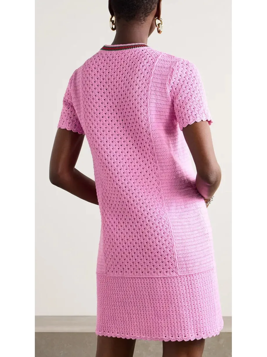 Women’s Cotton-Blend Open-Knit Pink Mini Dress