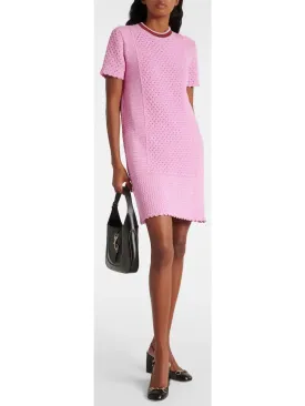 Women’s Cotton-Blend Open-Knit Pink Mini Dress