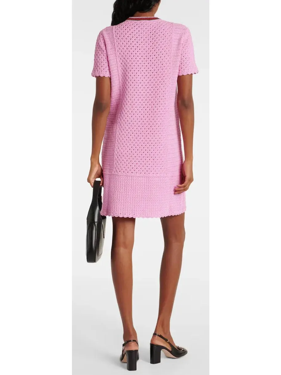 Women’s Cotton-Blend Open-Knit Pink Mini Dress