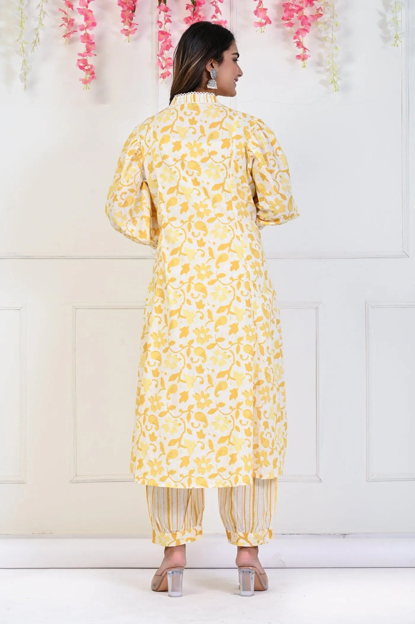 Yellow flower Print Kurta Set