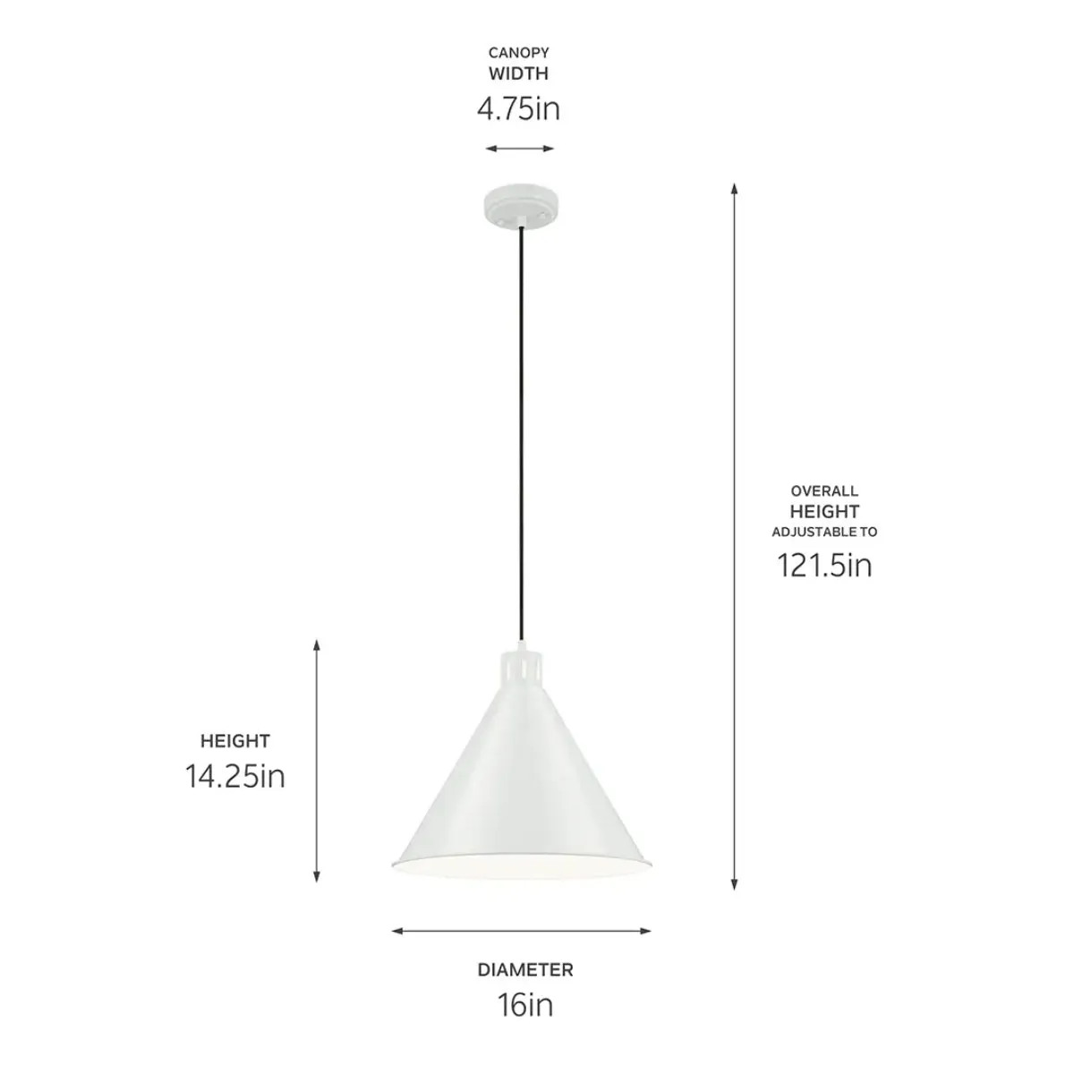 Zailey 16" 1-Light Pendant Light, White Finish